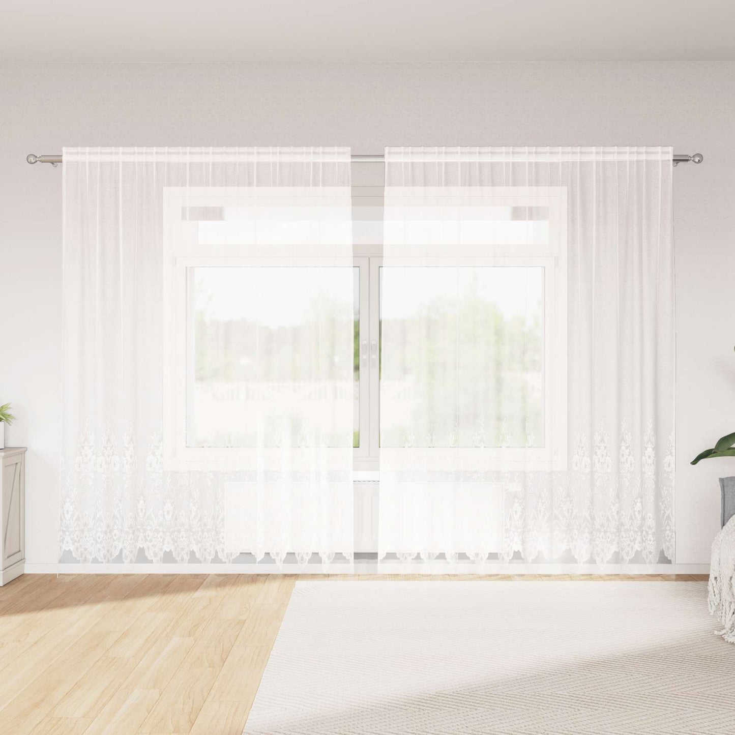 Lace Curtain with Curtains Floral White 200 x 300 cm Polyester
