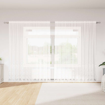 Lace Curtain with Curtains Floral White 200 x 300 cm Polyester
