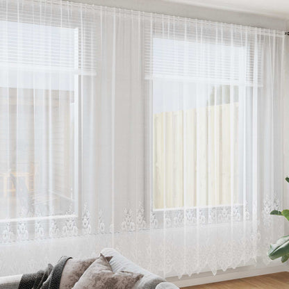 Lace Curtain with Curtains Floral White 300 x 400 cm Polyester