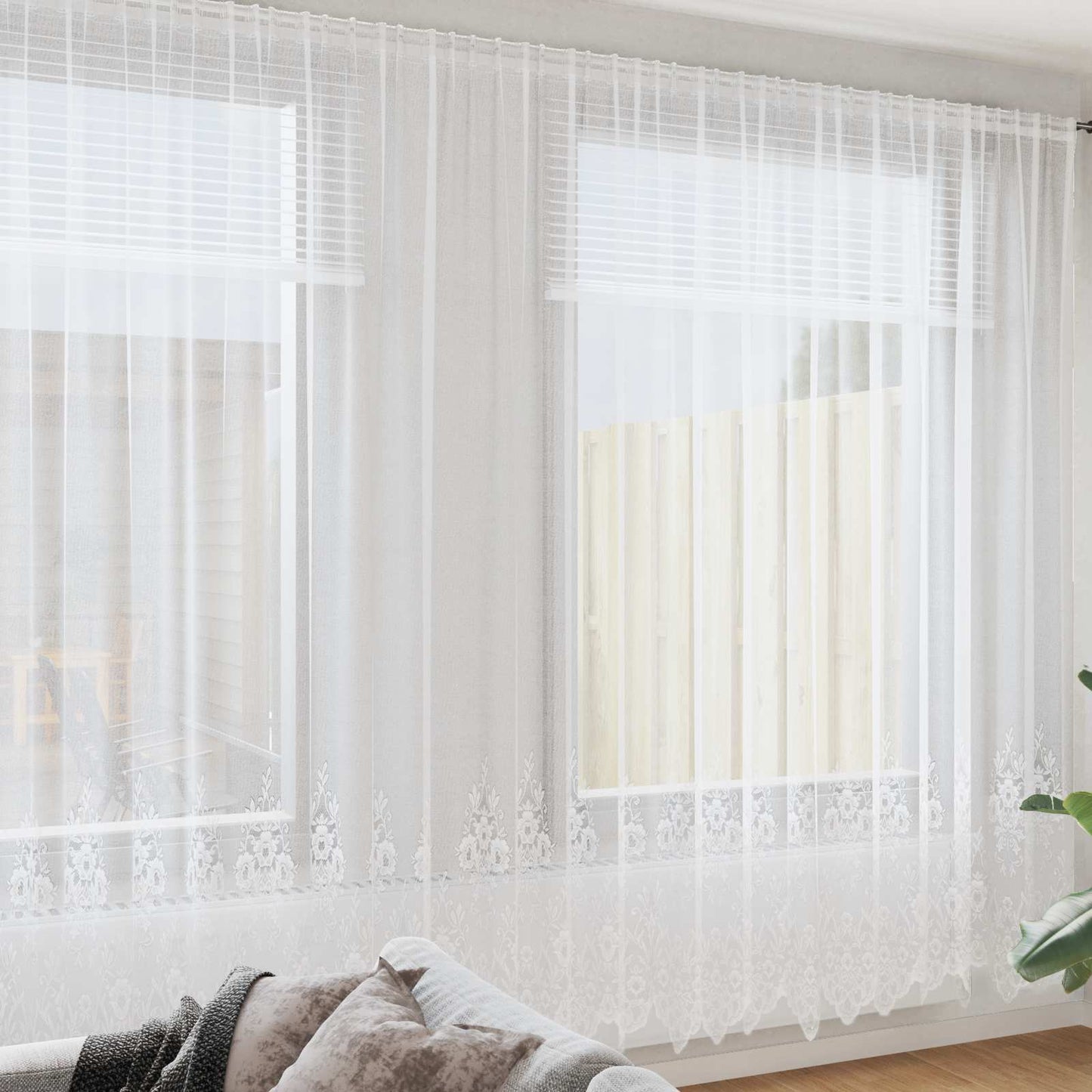 Lace Curtain with Curtains Floral White 260 x 500 cm Polyester