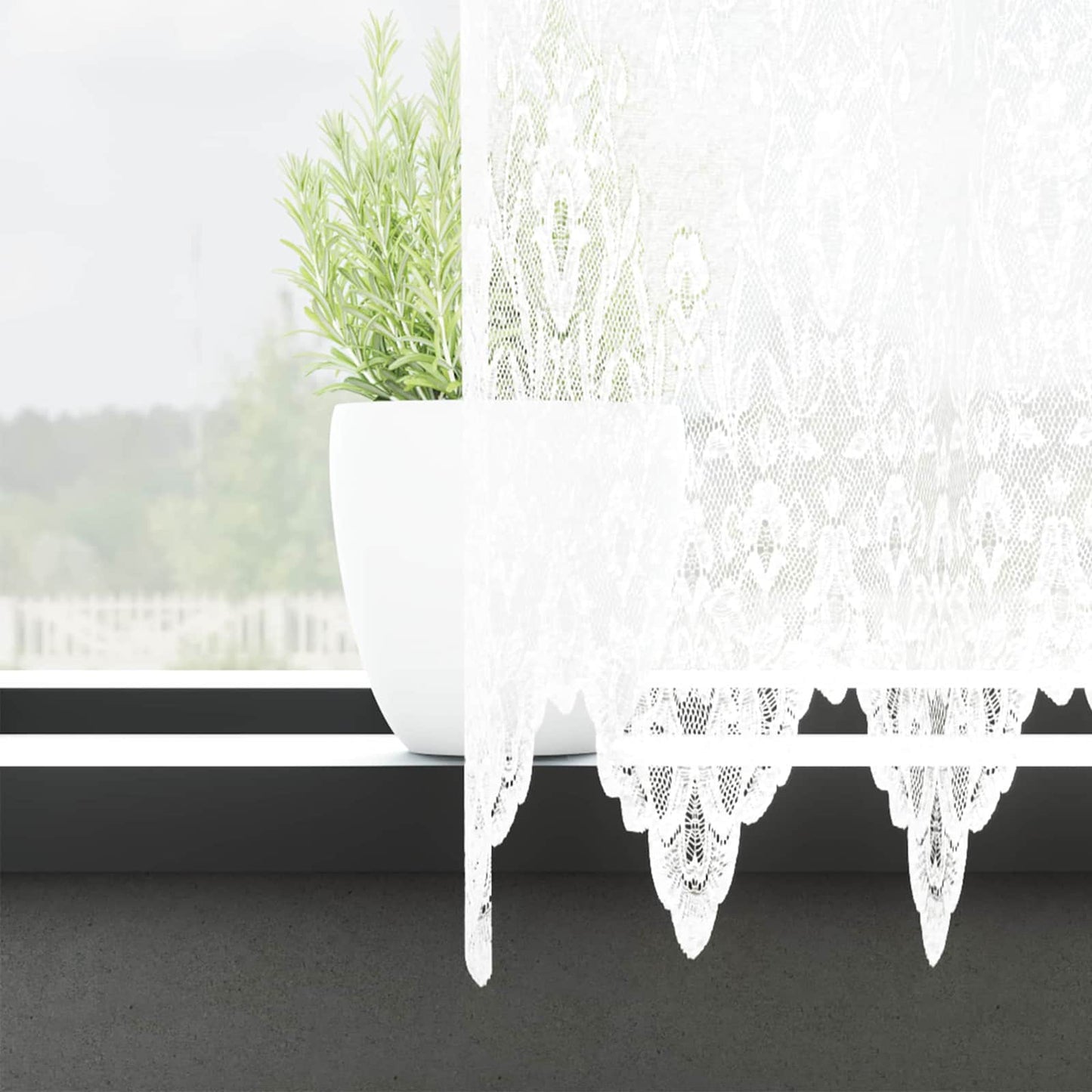 Lace Curtain with Curtains Floral White 280 x 600 cm Polyester