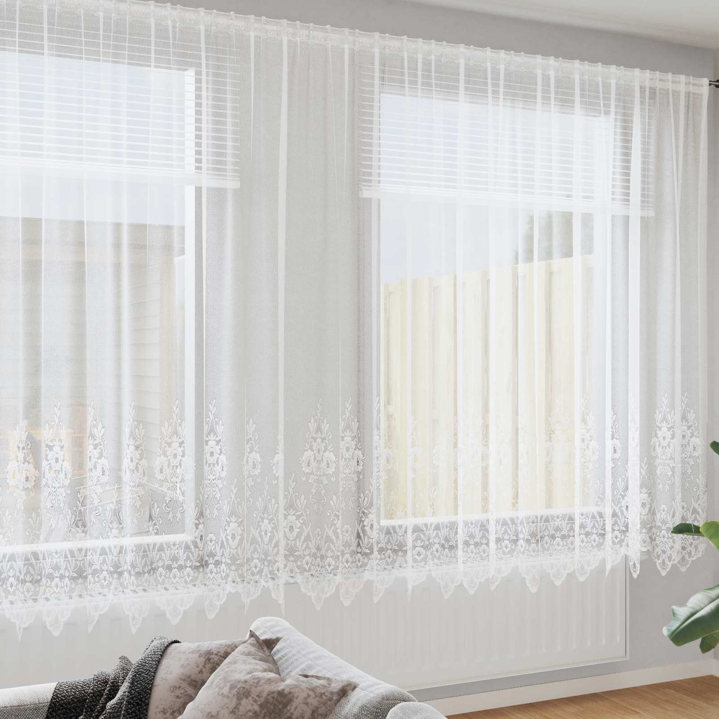 Lace Curtain with Curtains Floral White 200 x 1200 cm Polyester
