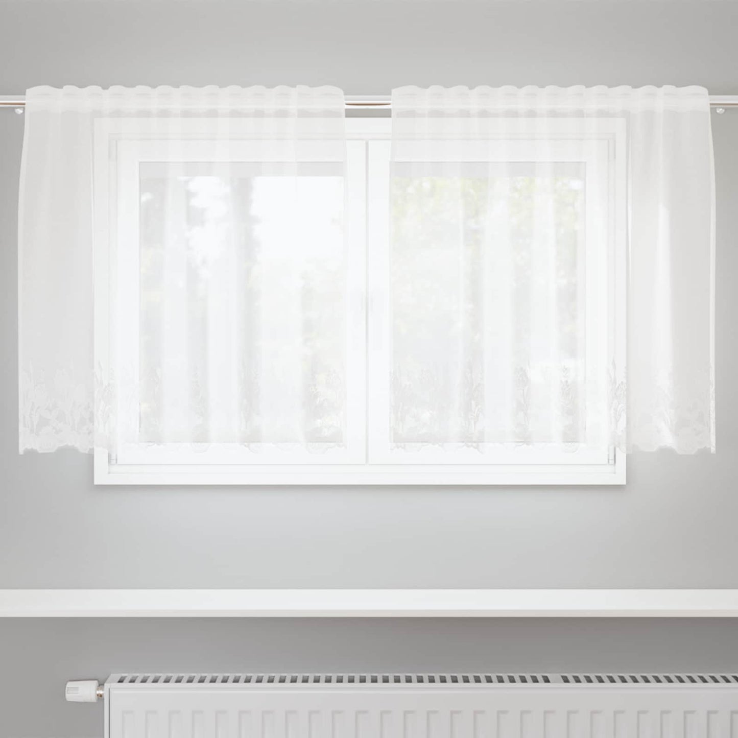 Lace Curtain with Curtains Floral White 80 x 150 cm Polyester