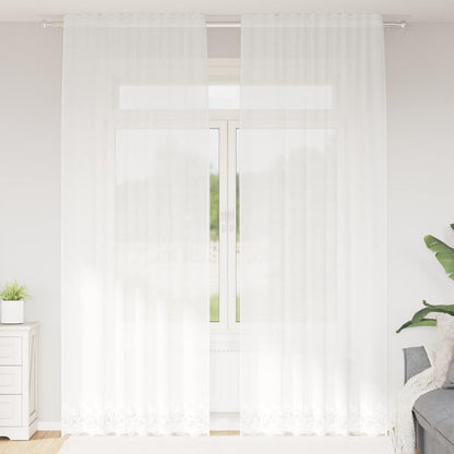 Lace Curtain with Curtains Floral White 300 x 150 cm Polyester