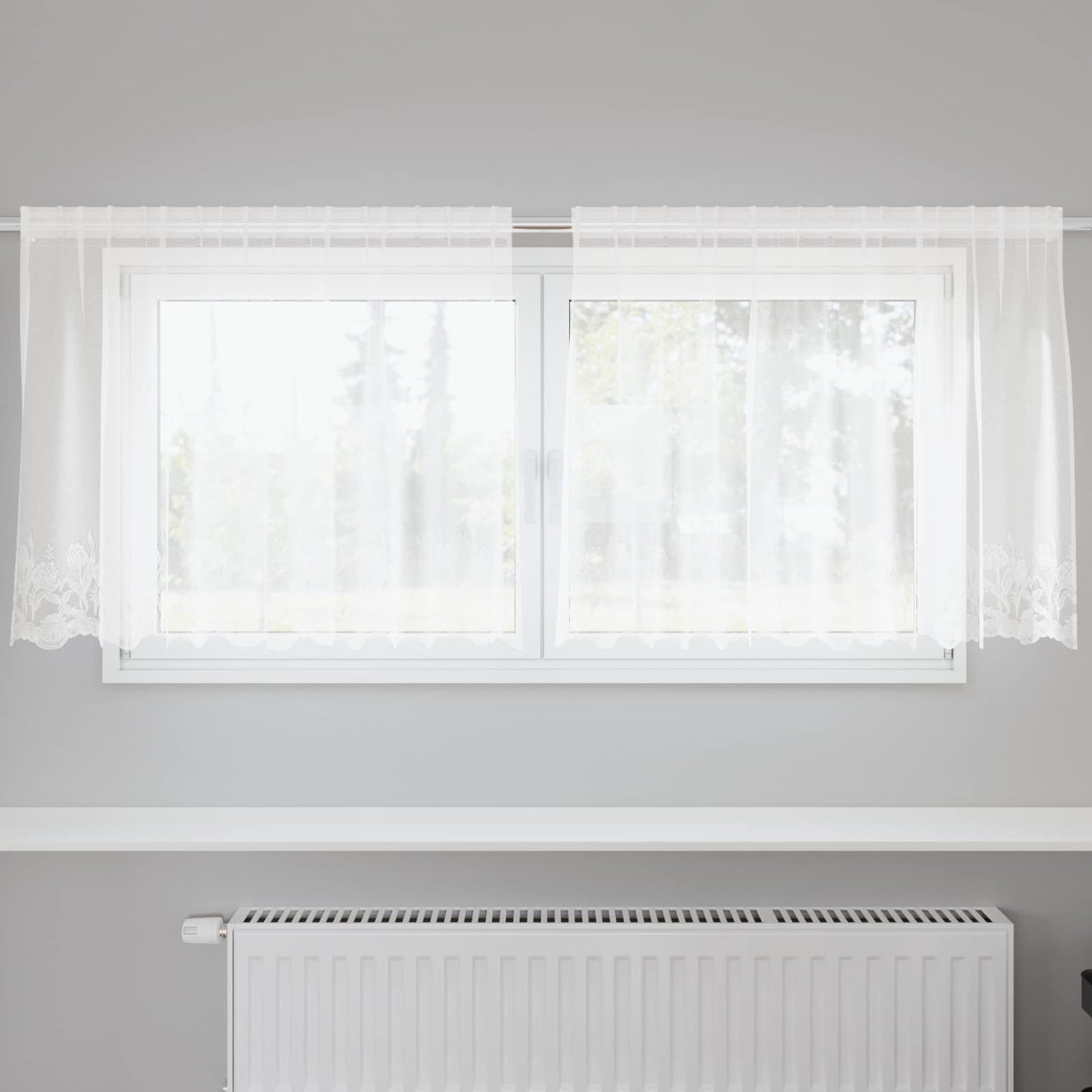 Lace Curtain with Curtains Floral White 80 x 200 cm Polyester
