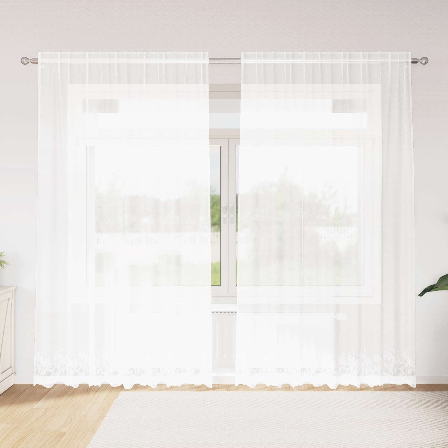 Lace Curtain with Curtains Floral White 200 x 200 cm Polyester