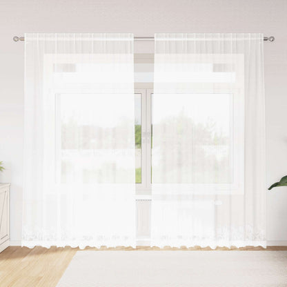 Lace Curtain with Curtains Floral White 245 x 200 cm Polyester
