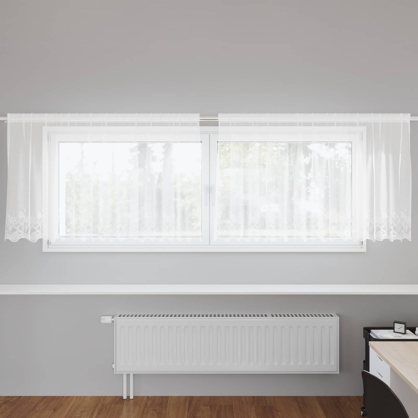 Lace Curtain with Curtains Floral White 120 x 300 cm Polyester