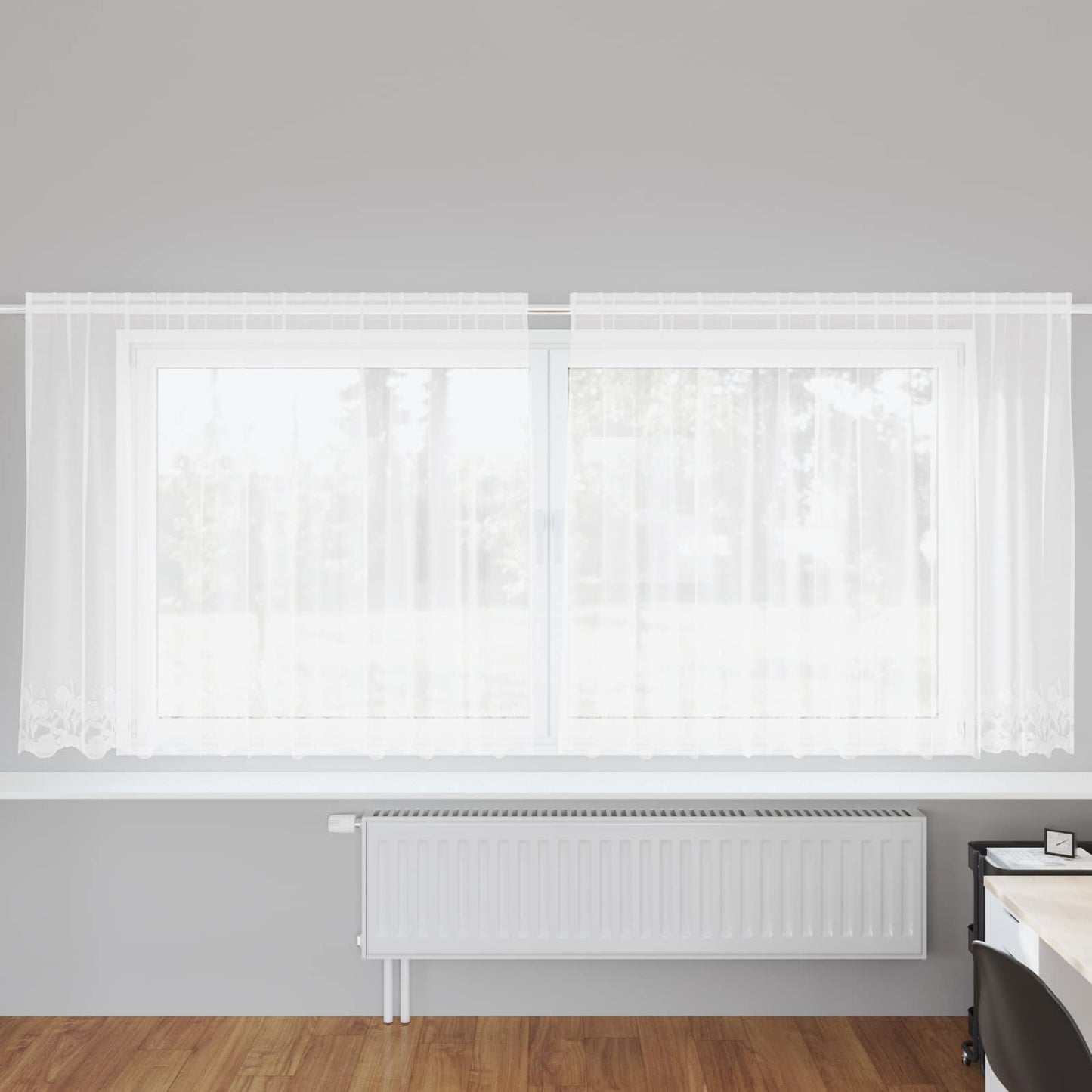 Lace Curtain with Curtains White 300 x 140 cm Polyester