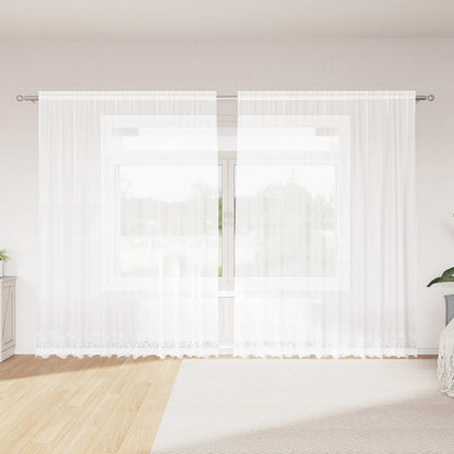 Lace Curtain with Curtains Floral White 220 x 300 cm Polyester