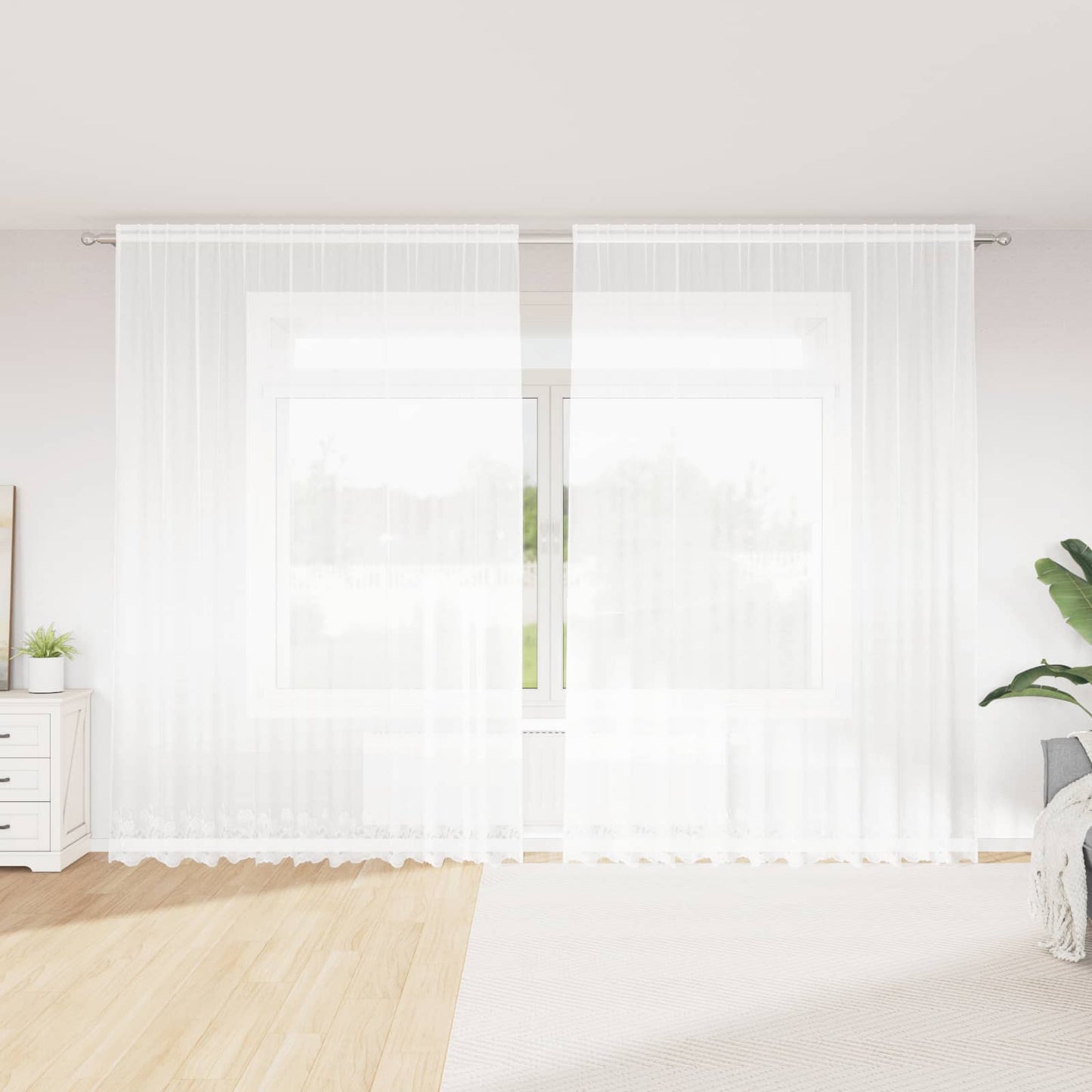 Lace Curtain with Curtains Floral White 280 x 300 cm Polyester