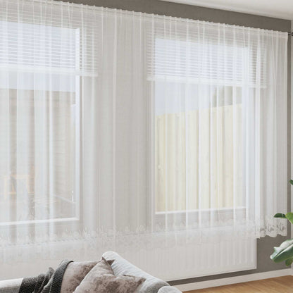 Lace Curtain with Curtains Floral White 220 x 500 cm Polyester