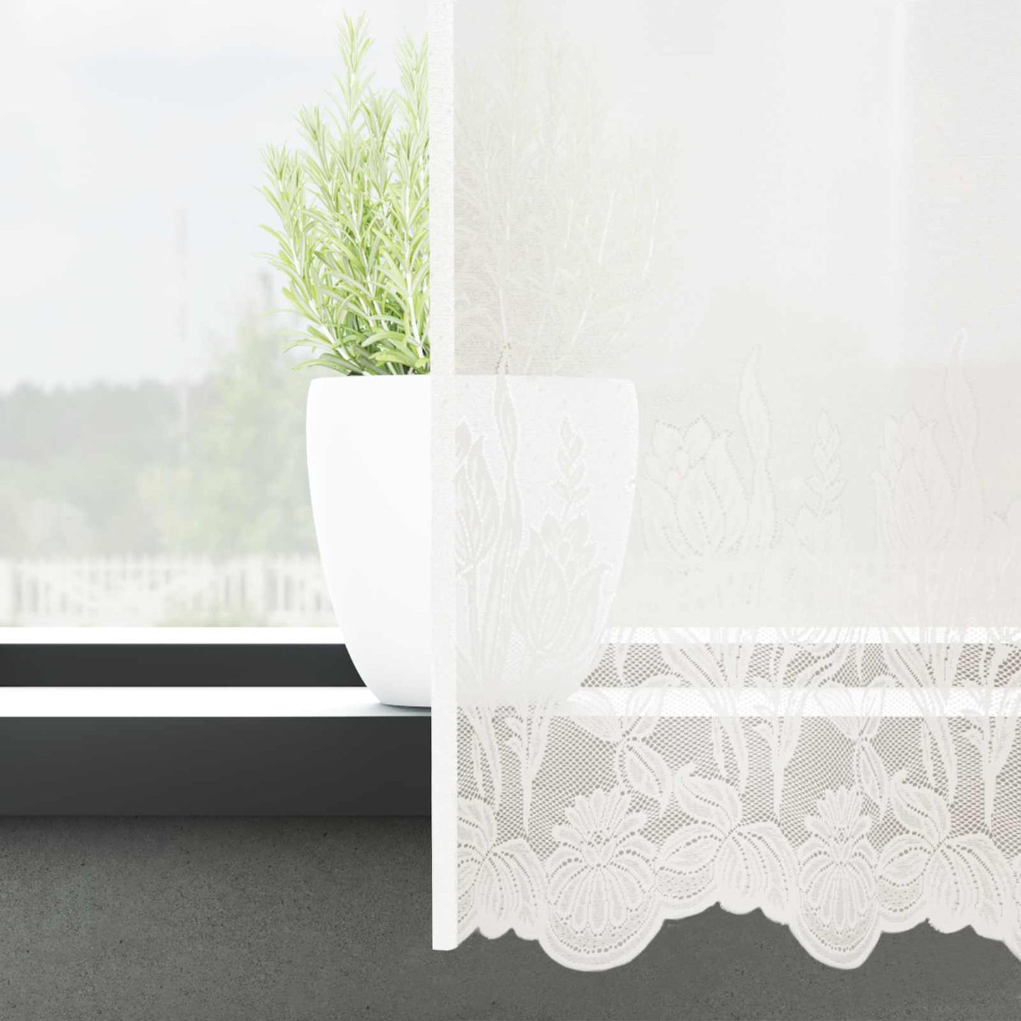 Lace Curtain with Curtains Floral White 140 x 750 cm Polyester