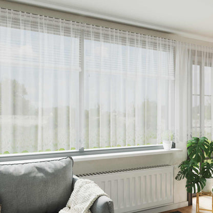 Lace Curtain with Curtains Floral White 140 x 750 cm Polyester