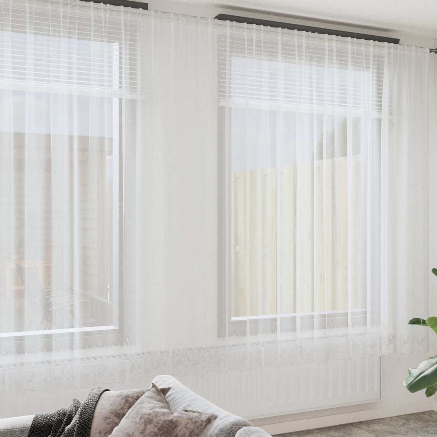 Lace Curtain with Curtains White 1200 x 300 cm Polyester