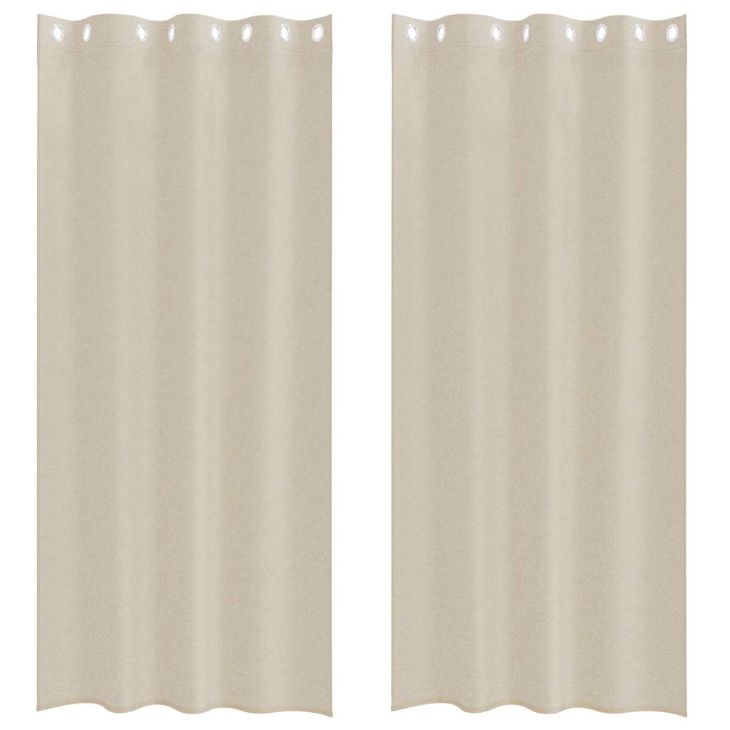 Voile Curtain with Curtains 2 pcs Sand 225 x 140 cm Polyester