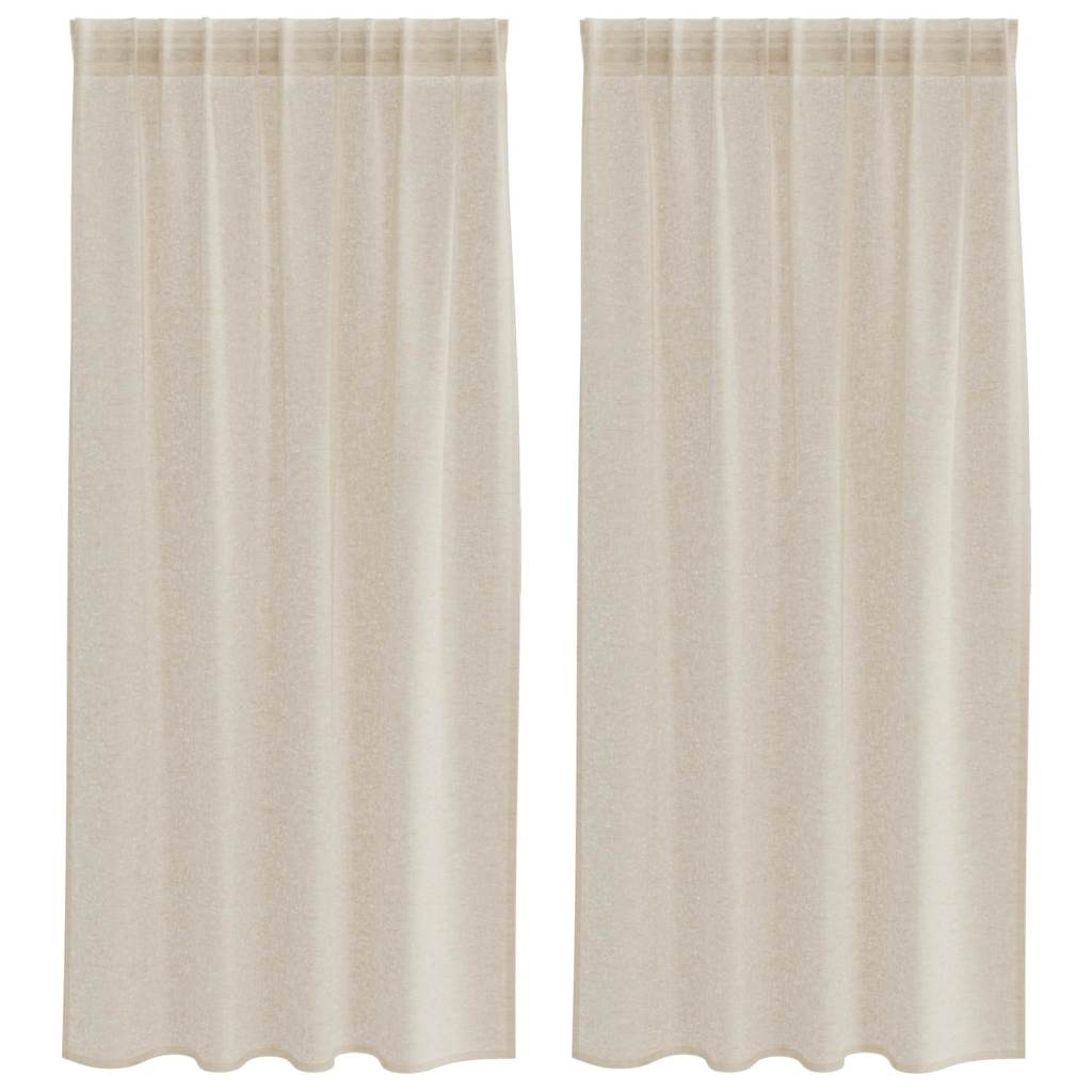 Voile Curtain with Curtains 2 pcs Sand 175 x 140 cm Polyester
