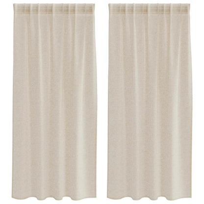 Voile Curtain with Curtains 2 pcs Sand 175 x 140 cm Polyester