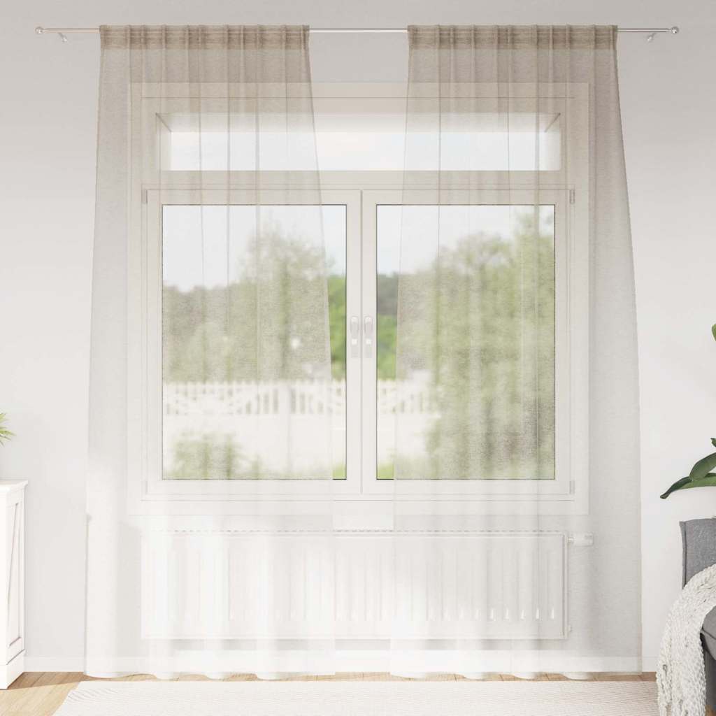 Voile Curtain with Curtains 2 pcs Sand 225 x 140 cm Polyester