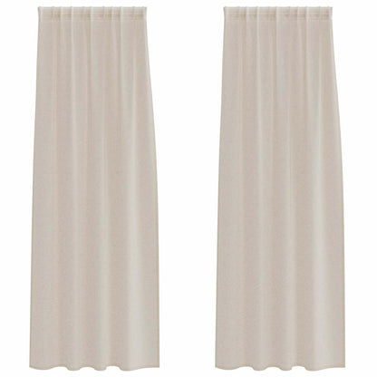 Voile Curtain with Curtains 2 pcs Sand 225 x 140 cm Polyester