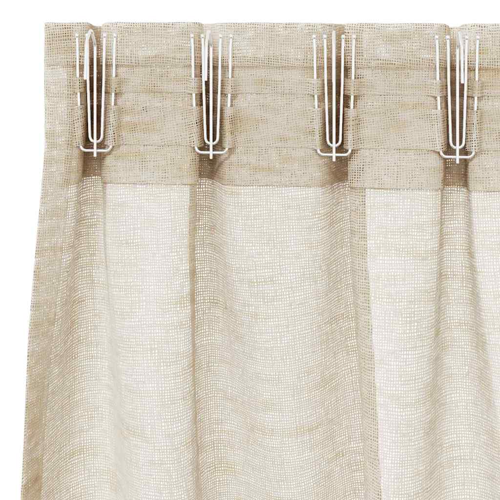 Voile Curtain with Curtains 2 pcs Sand 245 x 140 cm Polyester