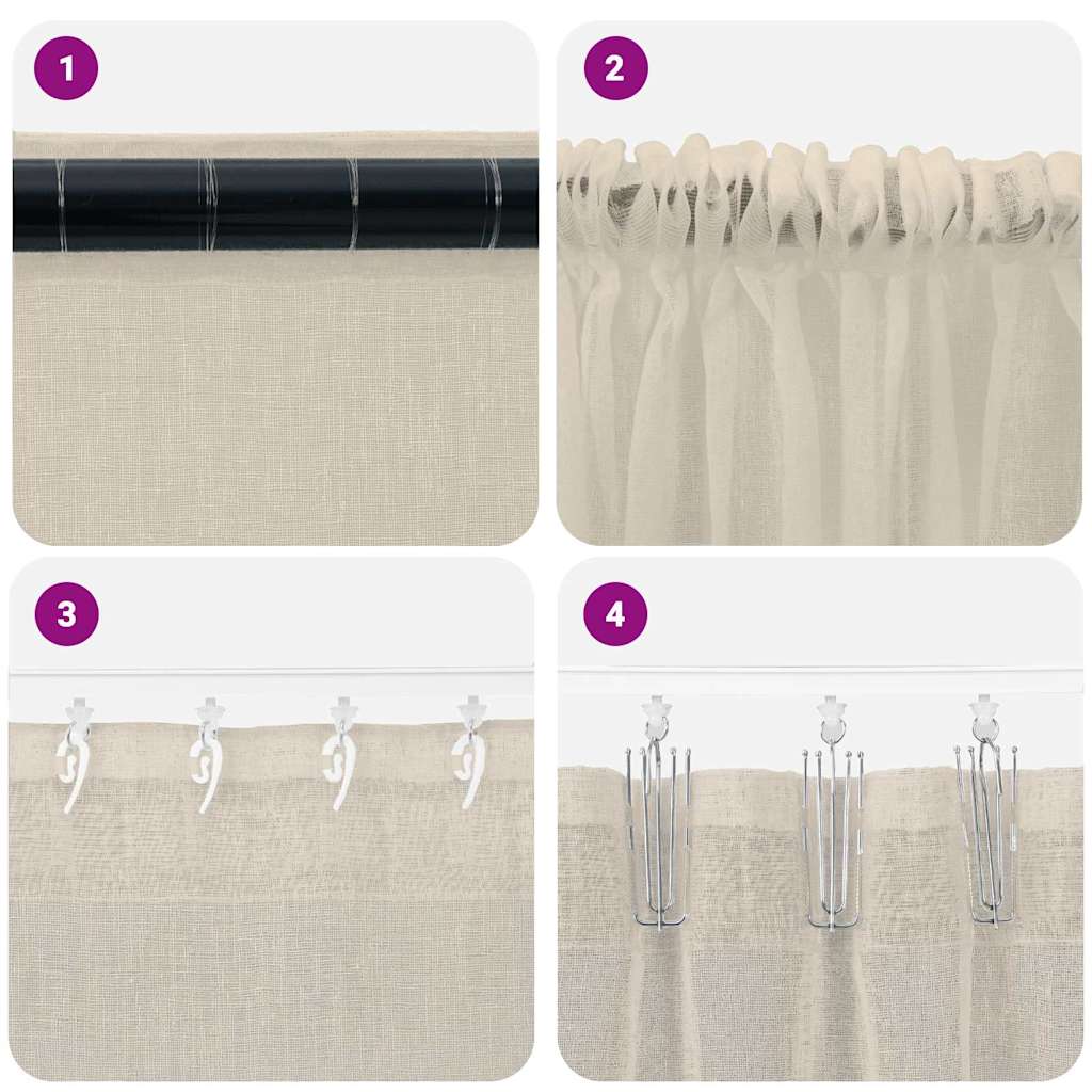 Voile Curtain with Curtains 2 pcs Sand 245 x 140 cm Polyester