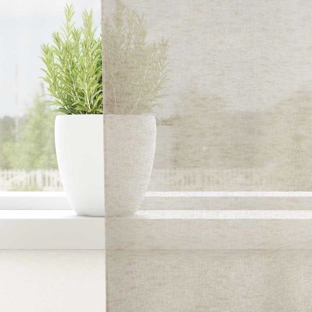 Voile Curtain with Curtains 2 pcs Sand 245 x 140 cm Polyester