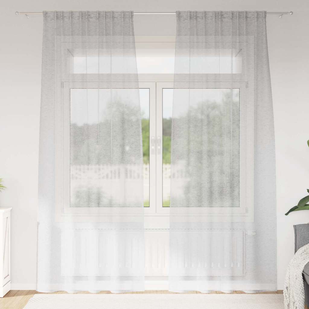 Voile Curtain 2 pcs Light Grey 225 x 140 cm Polyester