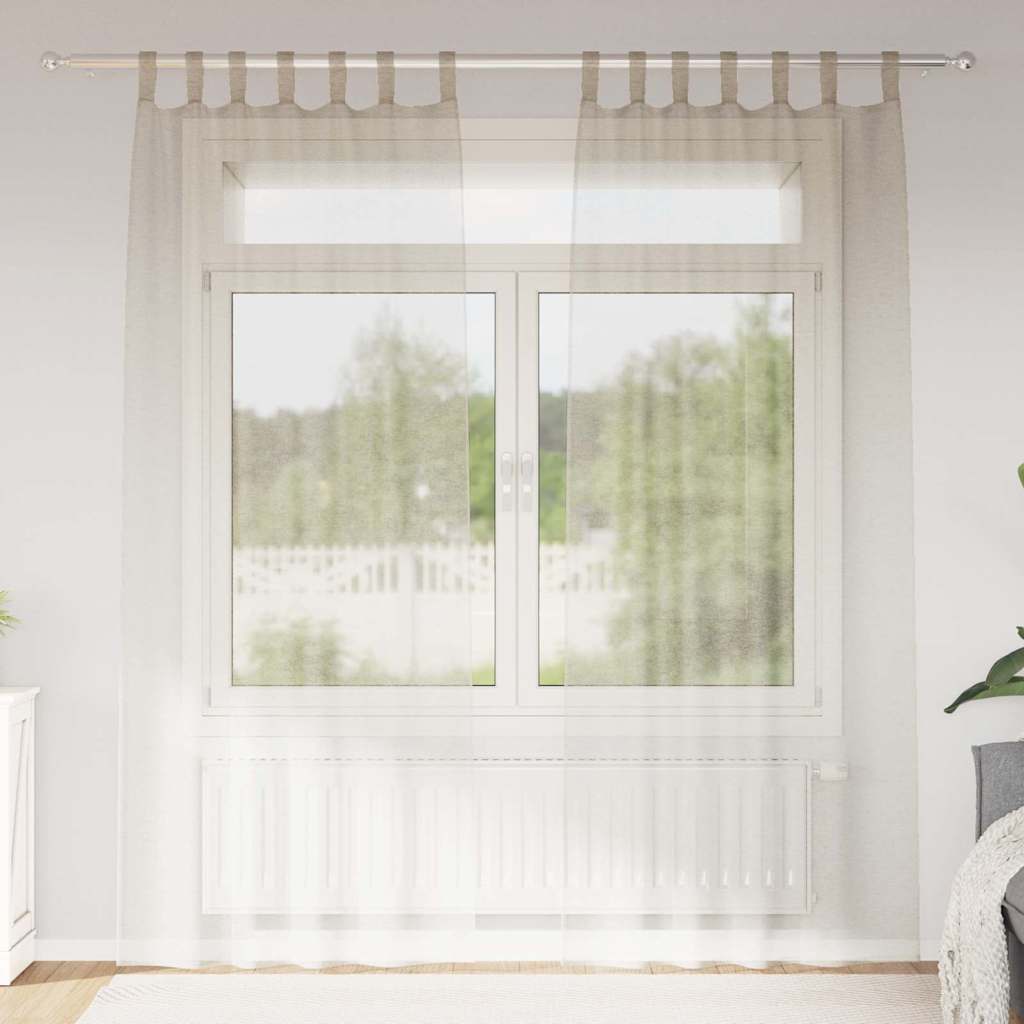 Voile Curtain with Curtains 2 pcs Sand 260 x 140 cm Polyester