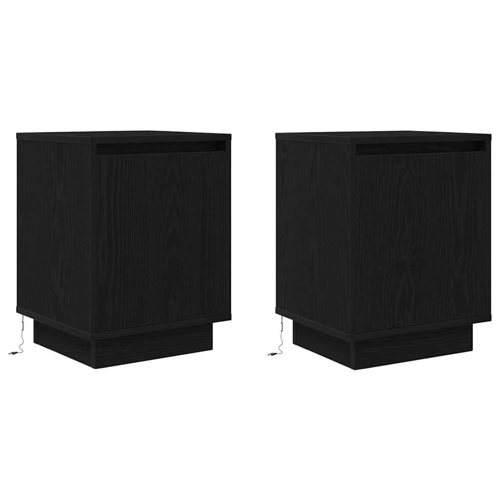 Bedside Cabinets with LED Lights 2 pcs Black 38x34x50 cm