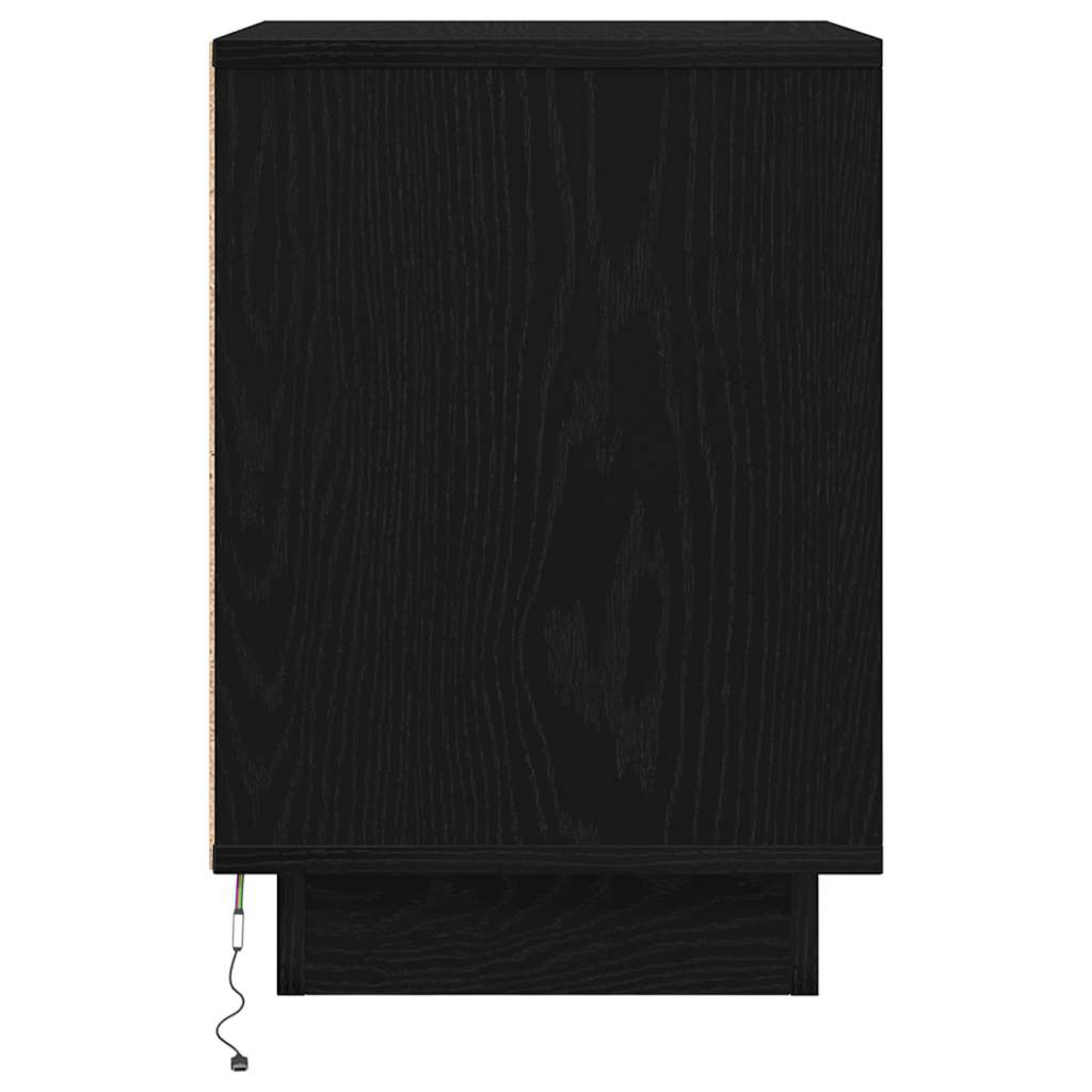 Bedside Cabinet with LED Lights Black 38x34x50 cm