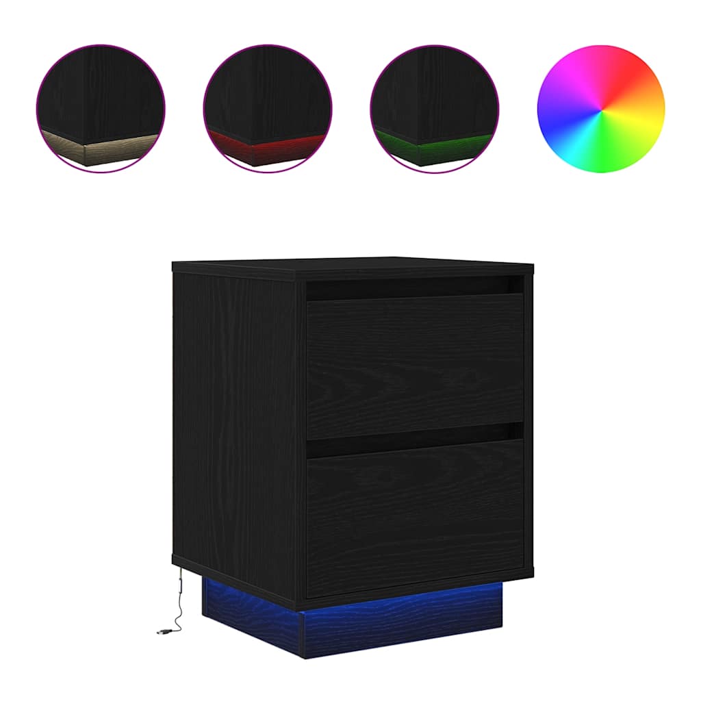 Bedside Cabinets with LED Lights 2 pcs Black 38x34x50 cm