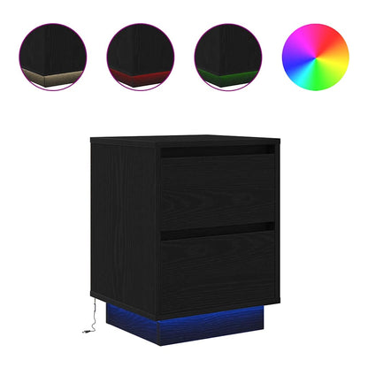 Bedside Cabinets with LED Lights 2 pcs Black 38x34x50 cm