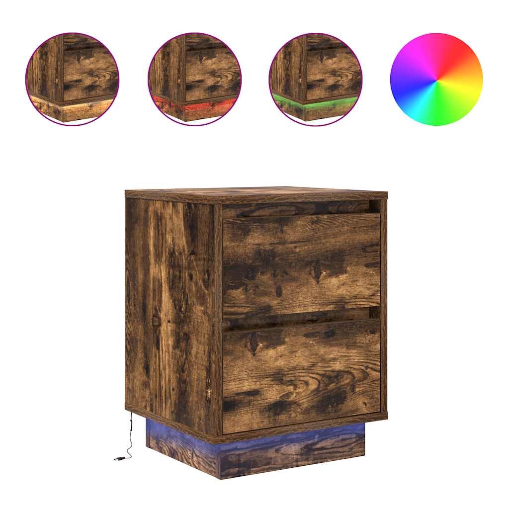Bedside Cabinets with LED Lights 2 pcs Smoked Oak 38x34x50 cm
