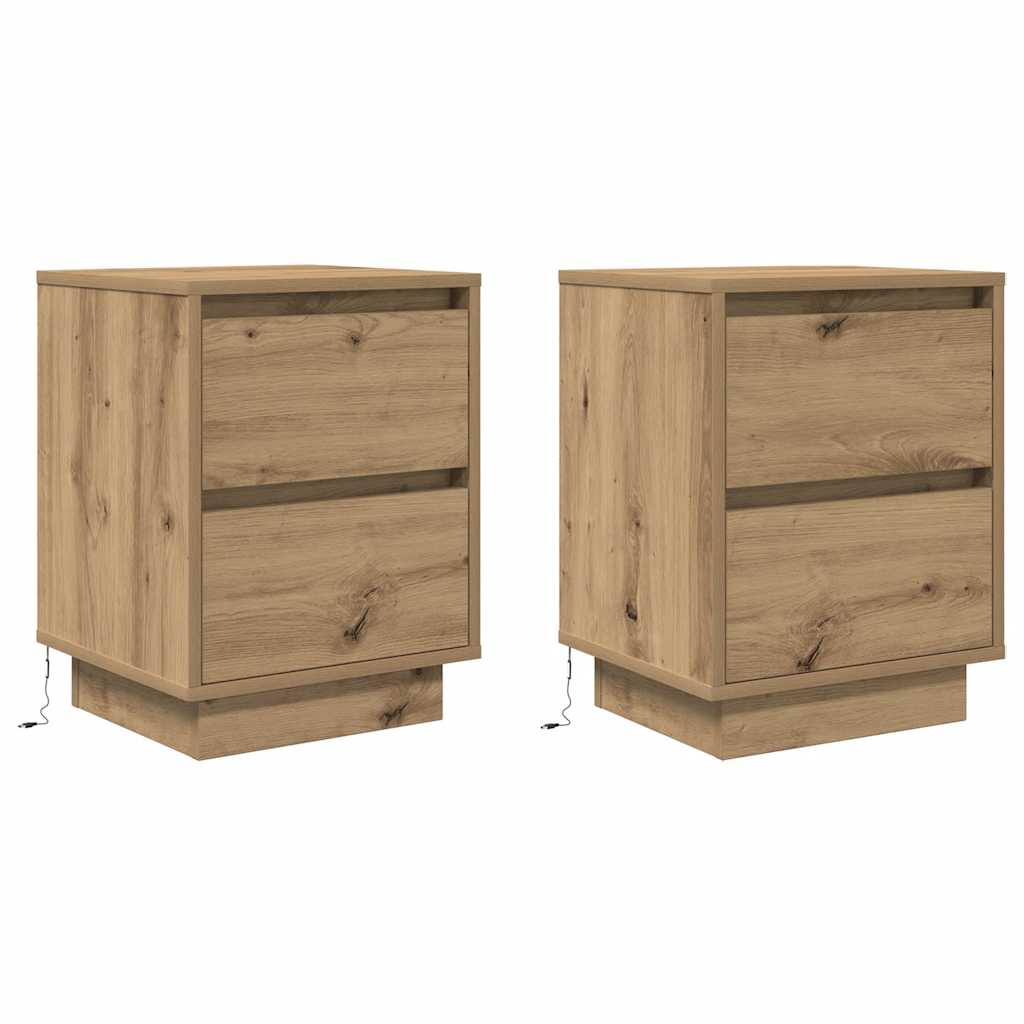 Bedside Cabinets with LED Lights 2 pcs Artisan Oak 38x34x50 cm