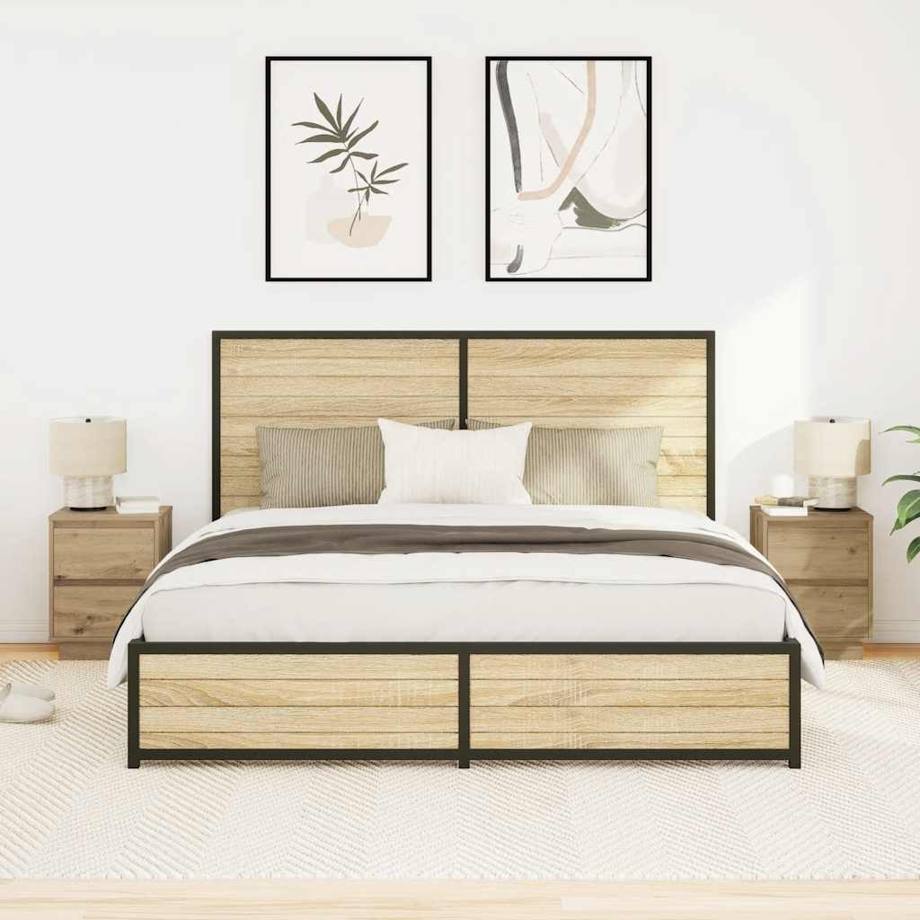 Bedside Cabinets with LED Lights 2 pcs Artisan Oak 38x34x50 cm