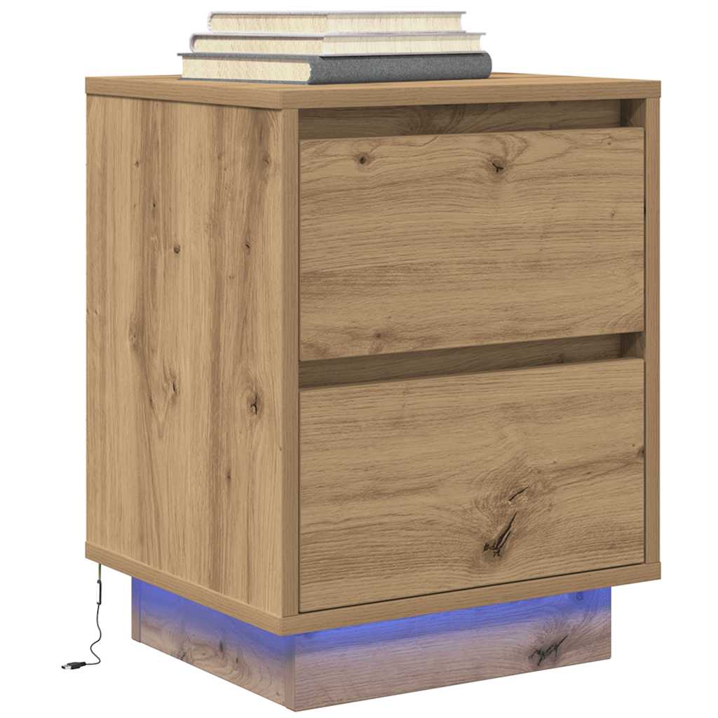 Bedside Cabinets with LED Lights 2 pcs Artisan Oak 38x34x50 cm