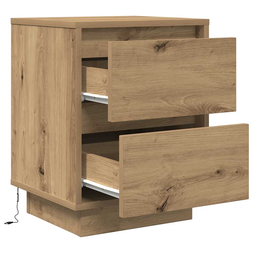 Bedside Cabinets with LED Lights 2 pcs Artisan Oak 38x34x50 cm