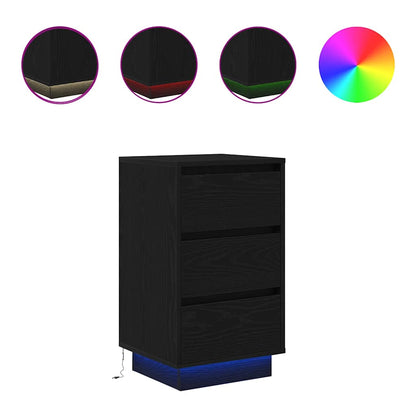 Bedside Cabinet with LED Lights Black 38x34x65 cm