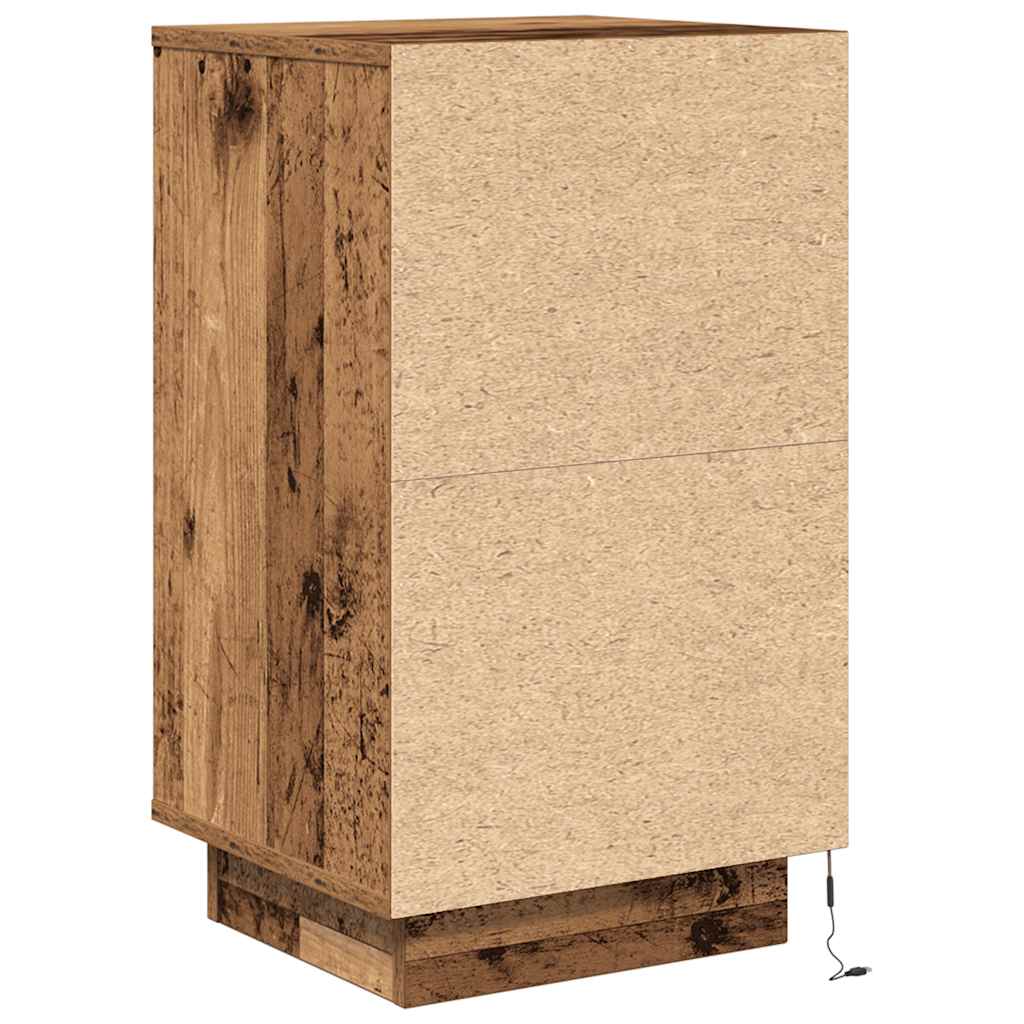 Bedside Cabinet with LED Lights Old Wood 38x34x65 cm