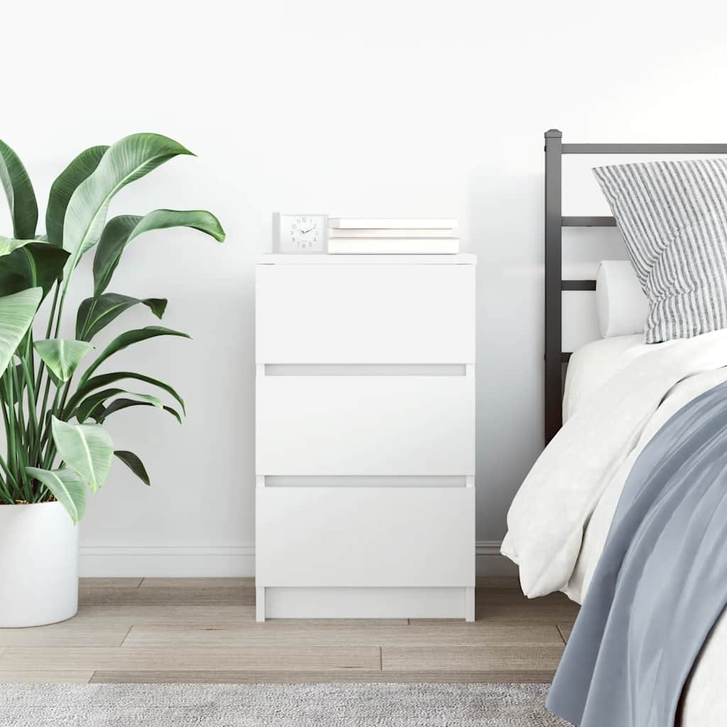 Bedside Cabinet with 3 Drawers White 39x35x65 cm