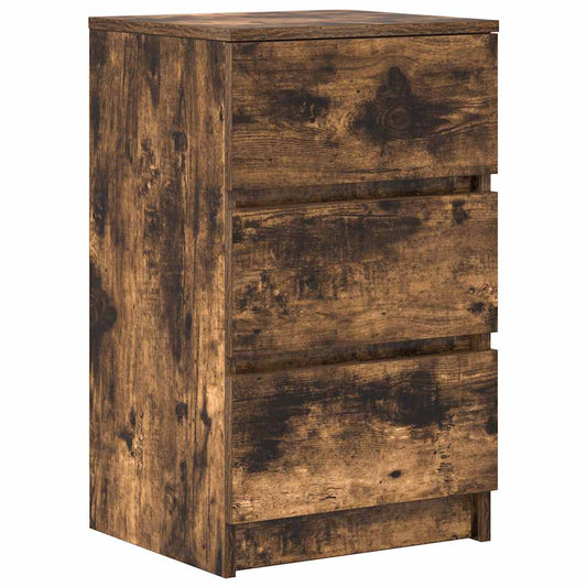 Bedside Cabinet with 3 Drawers Smoked Oak 39x35x65 cm