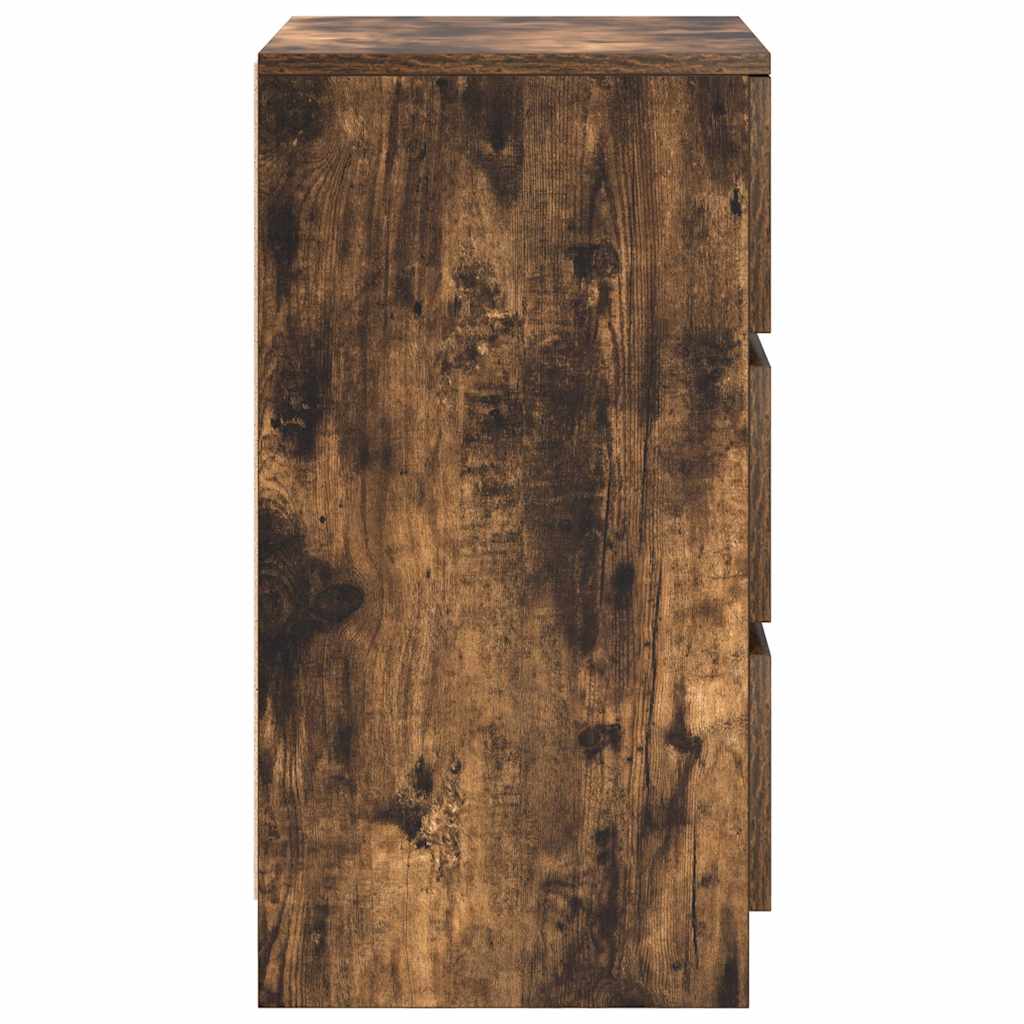 Bedside Cabinet with 3 Drawers Smoked Oak 39x35x65 cm