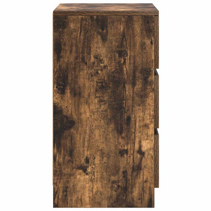 Bedside Cabinet with 3 Drawers Smoked Oak 39x35x65 cm