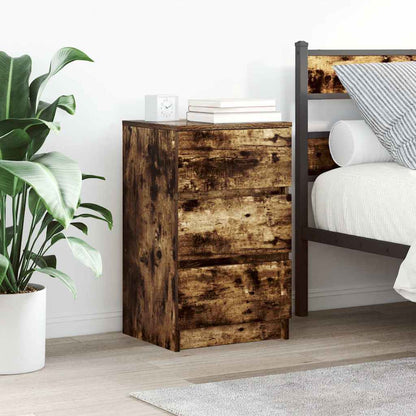 Bedside Cabinet with 3 Drawers Smoked Oak 39x35x65 cm