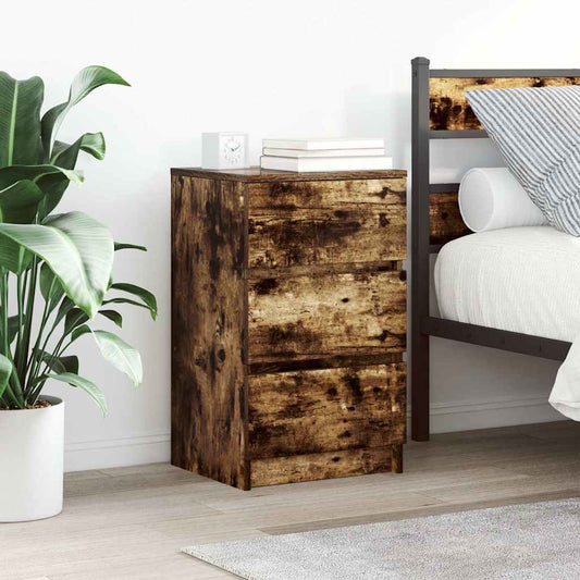 Bedside Cabinet with 3 Drawers Smoked Oak 39x35x65 cm
