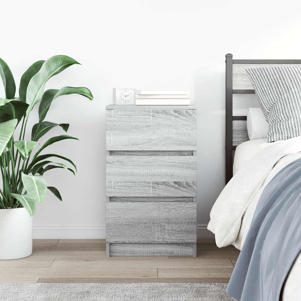 Bedside Cabinet with 3 Drawers Grey Sonoma 39x35x65 cm