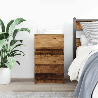 Bedside Cabinet with 3 Drawers Old Wood 39x35x65 cm