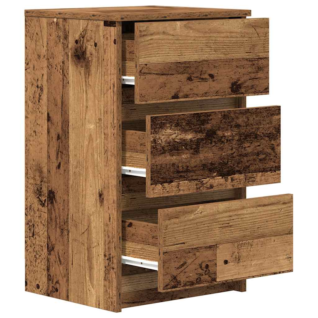 Bedside Cabinet with 3 Drawers Old Wood 39x35x65 cm