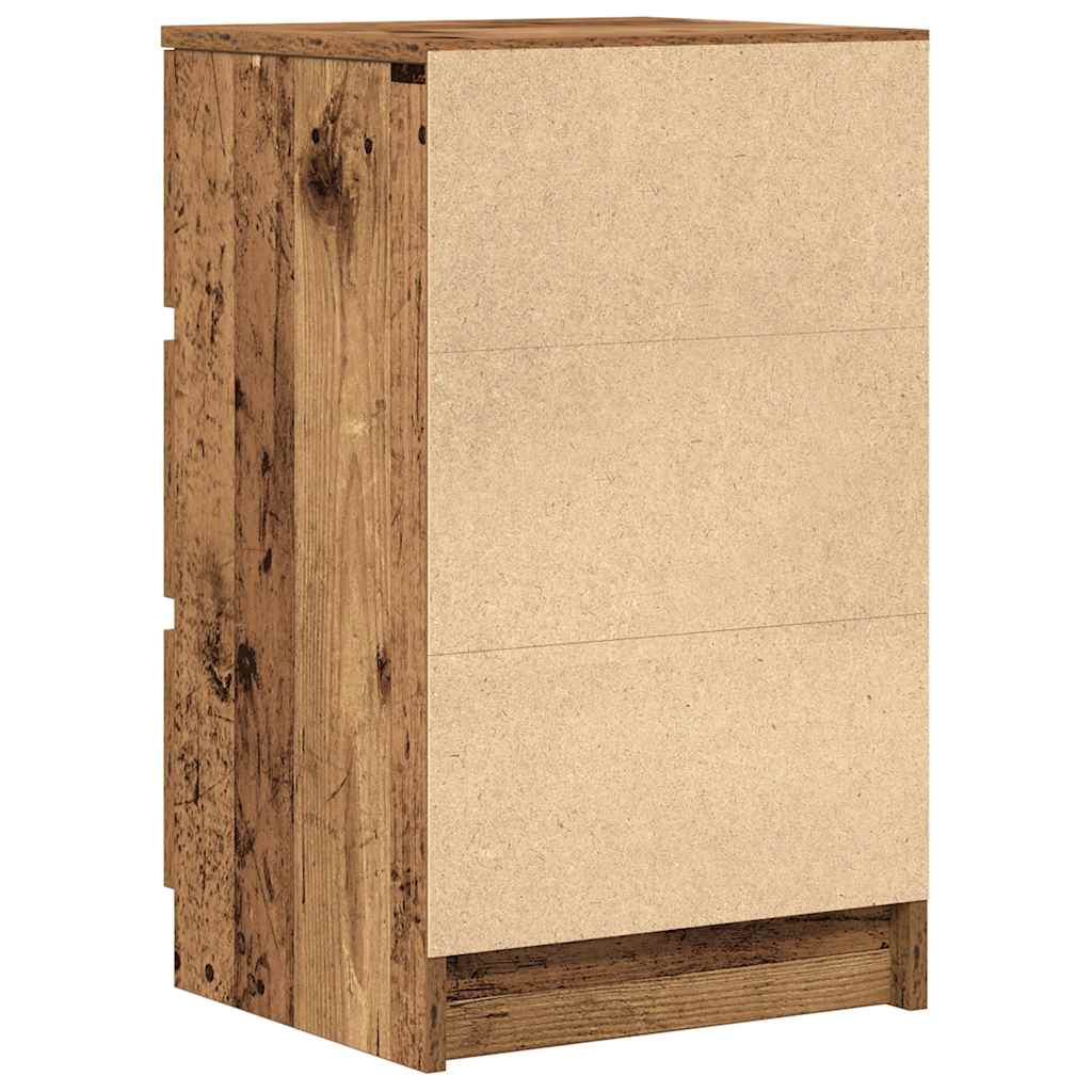 Bedside Cabinet with 3 Drawers Old Wood 39x35x65 cm